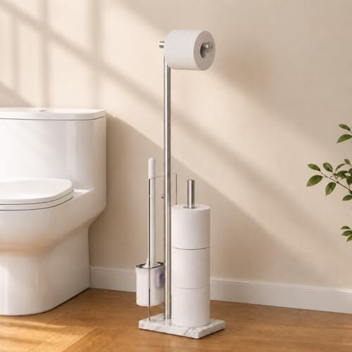 KES Porte Papier Toilette avec Brosse WC Porte Rouleau Papier Toilette Acier Inoxydable SUS304 Marbre Support Brossé, BPH233-2