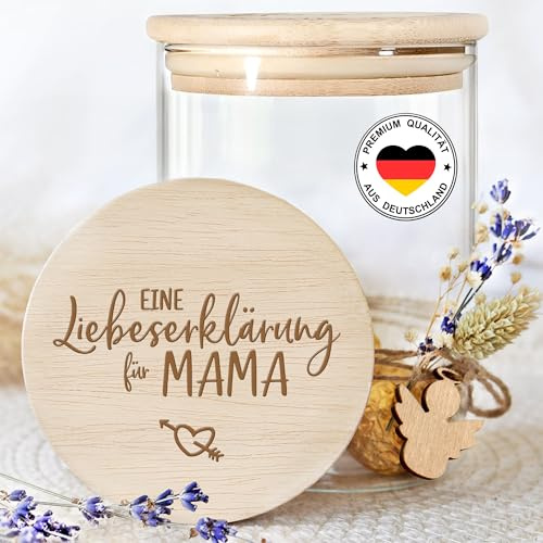 Grandora Vorratsglas mit Gravur Geschenkidee für Muttertag & Geburtstag Aufbewahrungsglas mit Holzdeckel Persönliches Geschenk für Mama Keksdose Dankeschön Geschenk XHG1037-01