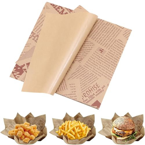 PYEUIFT 100 Piezas Papel Antigrasa, Papel para Hornear, Papel para Envolver Comida, Estilo Retro de Periódico Papel Encerado para Alimentos, para Sándwiches, Papas Fritas(18 * 18cm)