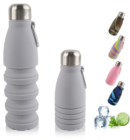 Dwafill Faltbarer Trinkbecher, 550 ML Sport Becher, Tragbares, Undurchlässig und Spill-Free, Ideal für Reisen, Sport und Outdoor-Aktivitäten (Grau)