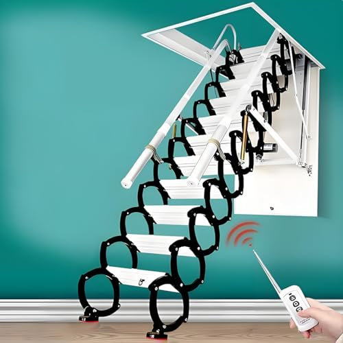 Escalera Loft 2M-3,8 m Escalera de techo con solapa de aluminio Juego de escaleras telescópicas plegables Altillo Escalera extensible (Negro/Blanco, Agujero: 600 x 1200 mm, Altura: 3 m)