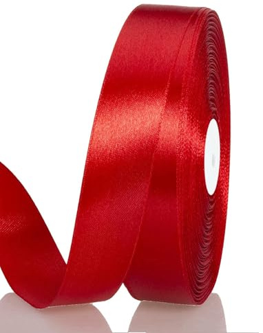 Satinband Rot 15 mm Breit Schleifenband, 91 Meters Geschenkband Stoffband Satin Dekoband Seidenband zum Basteln, Geschenkverpackung, Kunsthandwerk, Geburtstag Hochzeit Taufe Weihnachten Dekoration