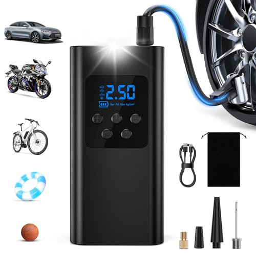 Singphere Tyre Inflator Air Compressor – Powerful 45L/min Car Tyre Pump, Rapid Car Tyre Inflator with LED Light, 6000mAh Battery, 4 Modes for Cars, Bikes, Motorcycles & Balls