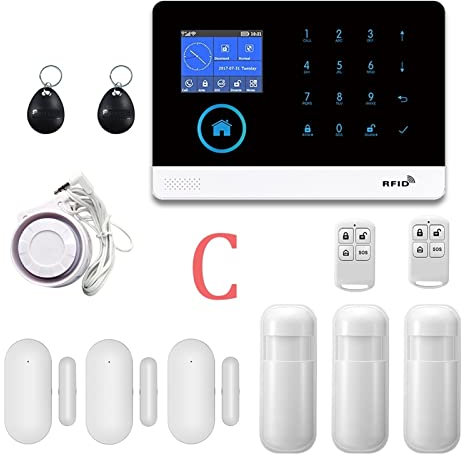 Kit Alarma Casa, WIFI TUYA GSM SISTEMA DE SEGURIDAD DE ALARMA CONTROL DE APLICACIÓN REMOTA CON Detector de humo Sirena Wireless Smart Home Security Kit de alarma(G)