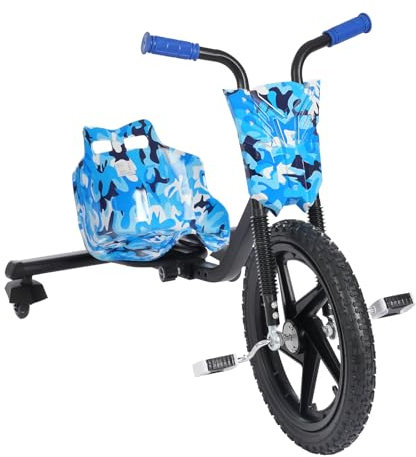 Dreirad Drift Kinderfahrzeug, Kinder Drift Scooter mit Lightshow 360 Grad Drift Trike Kinder Dreiradscooter für ab 6 Jahren 80 Kg Max in Blaue Tarnung