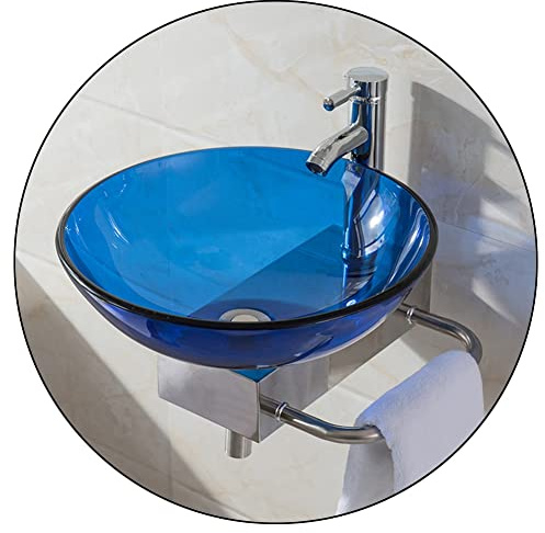 Wall Mounted Washbasin - Artistic Tempered Glass Vessel Sink Basin Bowl Set