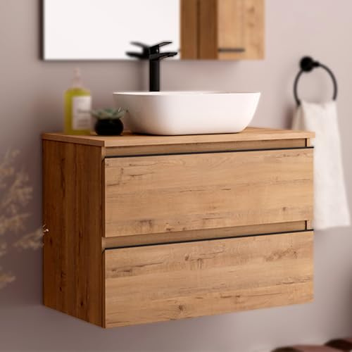 THE BATH POINT Mueble de Baño Sin Lavabo Black Inglet Top, Acabado en Roble con Preciosa Veta, Ancho de 60 cm