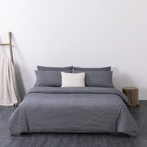 HAIBA Bettwäsche Bettbezug 180 x 200 cm Dunkelgrau 100% Baumwolle | Bettbezug mit Reißverschluss weicher atmungsaktiver 4 Eckbänder Maschinenwaschbar für alle Jahreszeiten geeignet