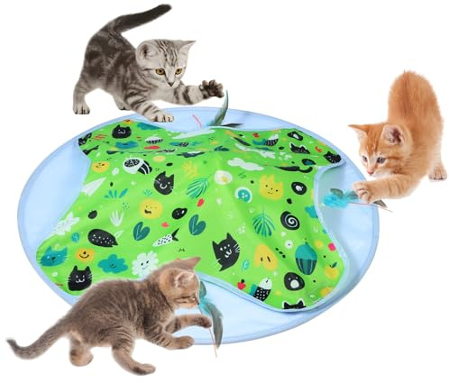 Juguete Interactivo para Gatos de Interior - Juguete con Plumas Ocultas, Movimiento Automático con 2 Velocidades, USB Recargable Silencioso Juguetes para Gatos Navidad y Día de los Reyes Magos (Verde)