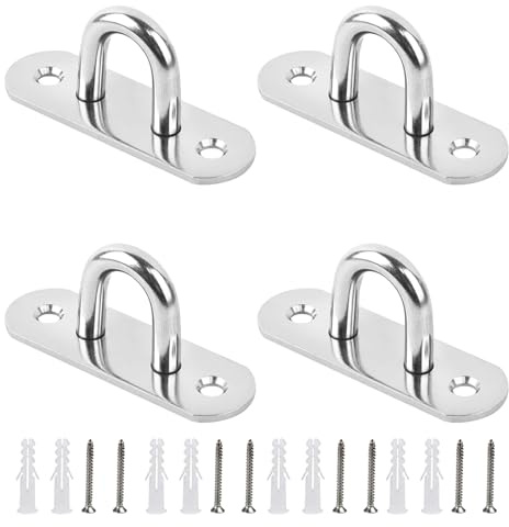 quyueug 4 Pontets Inox sur Platine avec Vis et Chevilles de Fixation | Acier inoxydable, montage par 2 vis avec chevilles; pour voiles d’ombrage, cadres, meubles, cordes et décorations murales