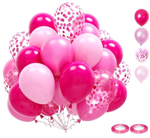 Palloncini Rosa Fucsia, 60 Pezzi 12 Pollici Palloncini Compleanno con Coriandoli, per Gender Reveal Bambino Compleanno Battesimo Cresima Laurea Partito Decorazione Festa