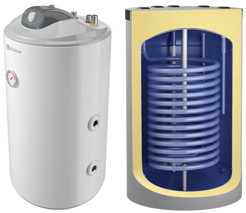 100 Liter Kombispeicher kombinierter Warmwasserspeicher mit 1 Wärmetauscher und 2000W Heizlement als Unterstellspeicher - Anschlüsse nach oben -