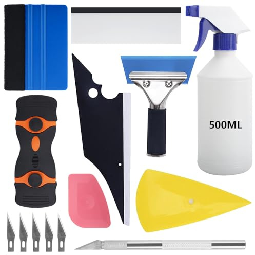 Kit de Herramientas para Tintado de Ventanas de Coche 14 Piezas,Set de Herramientas para Vinilo,Película de Tintado para Auto,Múltiples Espátulas para Pellículas Autoadhesivas,Uso Universal Hogar/Auto