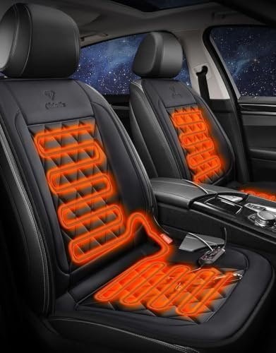 Buybai Droyek 2PCS Car Seat Cover Comfortable Leather Seat Cushion Front Seat Covers,Vehicle Seat Protector Fit Most Vehicle, Cars, Sedan, Truck, SUV, Van Full Back Support (2PCS Black)
