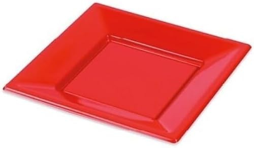 pcmoviles Platos Rojos Cuadrados 23x23 cm, Juego de 50 | PE, Reutilizable 10 Veces, Lavable en frío, Arte de la Mesa