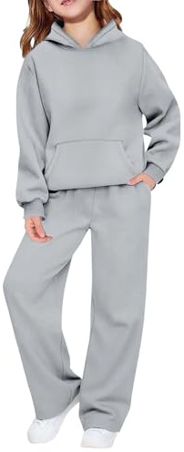 Mjjsk Ensemble de survêtement pour enfants Filles Garçons 2 pièces Sweats à capuche à manches longues Pantalons de jogging amples Ensemble décontracté de sweatshirts Vêtements de sport, gris, 13-14