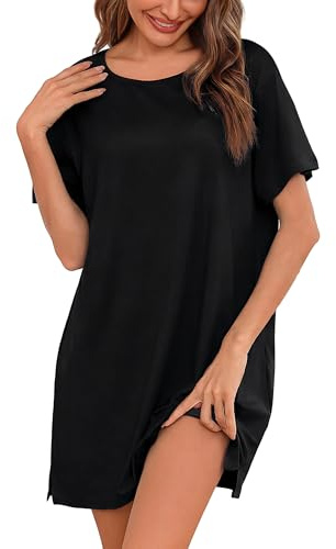 Litherday Camisón Mujer Verano Manga Corta Holgado para Dormir en Casa | Tejido Suave Y Ligero, Bajo Curvo O Espalda Plisada Según El Modelo, Corte Holgado Para Dormir, Casa Y Relax En Verano