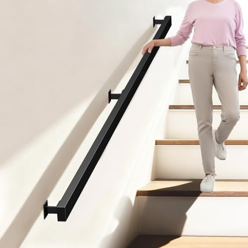Ogimeka Treppengeländer Innen Modern Geländer innen, Geländer Treppe, Länge 60-160 cm, Handlauf Schwarz, Metall Treppenhandlauf für Treppen, Dachboden, Villa (Schwarz/Wand, 120cm)