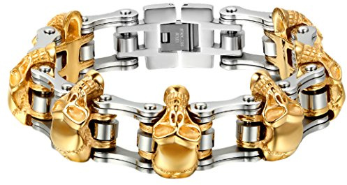 OIDEA Herren Biker Totenkopf Armband: Schädel Schwer Gliederkette Armkette Punk Gotik Skull Kreuz Löwenkopf Glieder Link Punk Rock Farhrradkette Handgelenk Geschenk für Männer Familie Freund