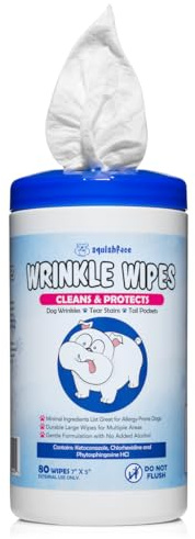Squishface Wrinkle Wipes – 5”x7” Large Dog Wipes - Deodorizing, Tear Stain Remover – Great for English Bulldog, Pugs, Frenchie, Bulldogs, French Bulldogs & Any Breed! (80 Count)