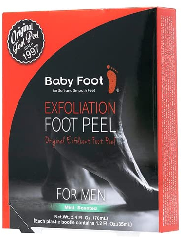 Baby Foot Peel Exfoliator for Men – Original Exfoliant Foot Peel Mask - 2.4 Fl. Oz. Mint scented - Callus and Dead Skin Remover – Dry, Rough Cracked Feet Treatment - Baby Soft Feet