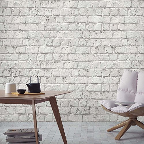 CRACKED PAINTED WHITE BRICK WALLPAPER (ROLL)