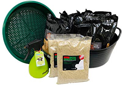 SUPERWURM Premium Zubehör Set - für Wurmzucht - Wurmsieb, Auffangbehälter, Wassersprüher, 4X 6 Liter Spezial Wurmerde, 2X Spezial-Wurmfutter - (ohne Würmer)