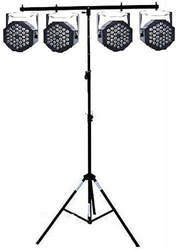 Set impianto luci led di effetti discoteca teatro dj deejay 4 PAR 18 LED RGB DMX + STATIVO LUCI A T ELEVATORE