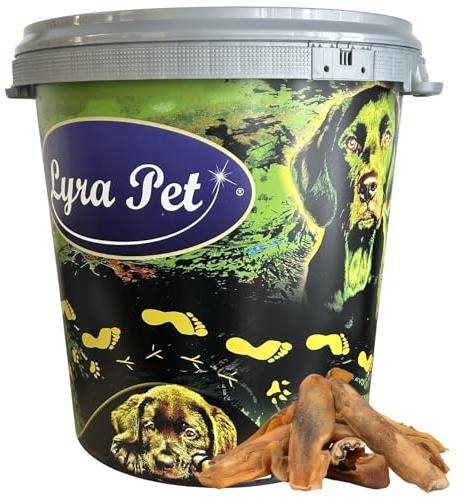Lyra Pet® 5 kg Rinderkopfhaut Goldbraun dunkel getrocknet in 30 L Tonne | Naturbelassener Kauartikel vom Rind - Proteinreiches Leckerli - Harte & zähe Konsistenz- Fettarm & leicht verdaulich