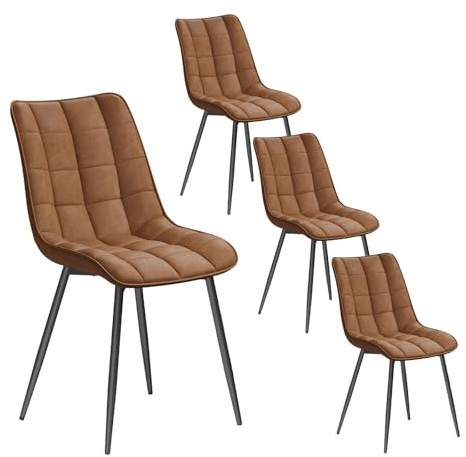 WOLTU Dining Chairs Set of 4, Accent Chairs for Kitchen/Dining Room/Bedroom/Reception Room with Backrest and Upholstered Seat, Faux Leather, Light Brown, BH207hbr-4
