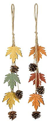 LB H&F 2 x Anhänger Herbst Deko Holz Blatt und Tannenzapfen (Girlande)