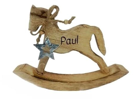 personalisiertes Deko Schaukelpferd | Holzschaukelpferd mit Namen | Geschenk zur Geburt