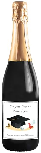 Prosecco DOC personalizzato - Idea Regalo per laureato o bottiglia personalizzata per il brindisi della festa di laurea (0,75, Cappello Laurea)