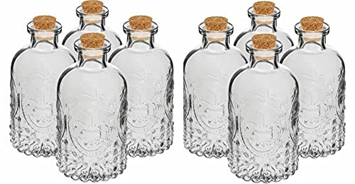 lilawelt24 8 x Leere Glasflaschen Zum Befüllen 240 ml | mit Korken | Likörflaschen |Essig-Öl Flaschen | Schnapsflaschen |Karaffe
