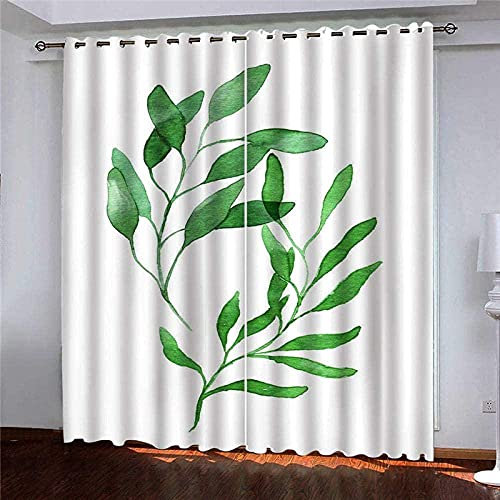 2Er-Set Verdunkelungs Vorhang Pflanze 3D Gardine Blickdichte mit Ösen, Printing Shading Vorhänge für Schlafzimmer，100% Polyester Mikrofaser, Gesamtgröße: 280x175CM