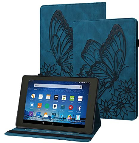 Rostsant Kindle Fire HD8/HD8 Plus Hülle Geprägter Schmetterling PU Leder Case Brieftasche Stifthalter Tablet Schutzhülle für Kindle Fire HD8 2020/Fire HD 8 Plus 2020 - Navy Blau