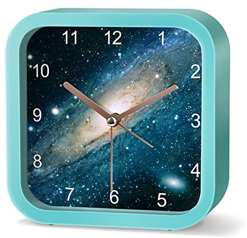 EXQULEG Analoger Wecker für Kinder, Kinderwecker Ohne Ticken, Platz Wecker mit Raketen Astronautmotiv Wecker für Junge Mädchen und Schüler (NZ161)