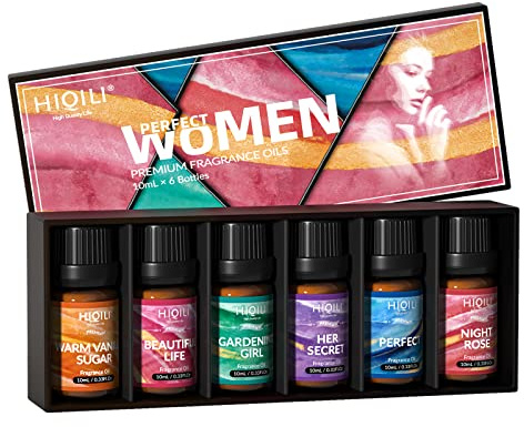 HIQILI Women Fragrance Oil 6x10ml, Essential Oils for Candle Scents Soap Making & Diffuser, Sweet Flowers Scented Oil Set for Aromatherapy Slime Wax Home Car