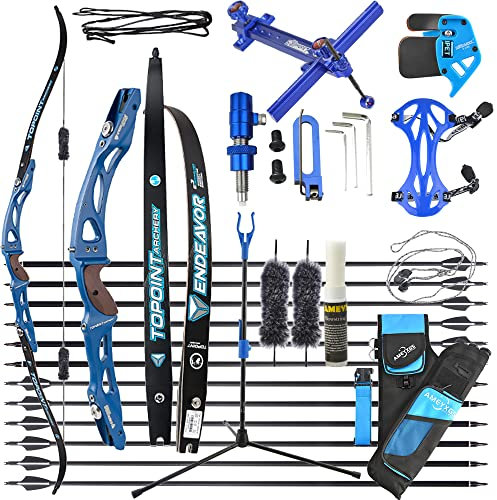 wolfman Recurvebogen Set Erwachsene 18-44 Lbs ILF Bogengriff Bogenschießen Bogen Pfeil Set Jagdbogen Recurve Bogen Rechtshändig für Outdoor Training Schießen Jagd (Blauset, 68/22Lbs)