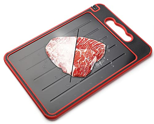 Plateau de dégivrage 4 en 1 Planche à découper avec râpe à épices et couteau Affûteur gadget de cuisine (noir + rouge)