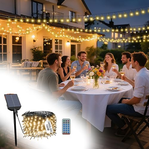 UISEBRT Solar Lichterkette Außen Weihnachten 100M 1000LED Warmweiß, Solar Weihnachtsbeleuchtung Lichterketten Wetterfest mit 8 Modi & Timer für Weihnachten, Ostern, Halloween, Garten, Balkon Deko