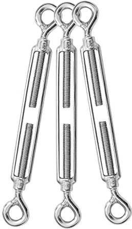 Jamiikury 3PCS M12 Eye & Eye Turnbuckle 304 Stainless Steel Turnbuckle Wire Rope Tension Heavy Duty Turnbuckles for Cable Railing Wire Rope Hardware Kit (M12, Eye & Eye)