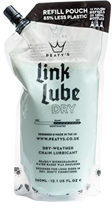 Peaty’s Link Lube Dry Weather Bike Chain Lubricant - 360ml Refill Pouch - Smooth Drivetrain In The Driest Conditions, Bespoke Blend Of Wax, Long Lasting, Biodegradable, MTB, Road & Gravel Bicycle