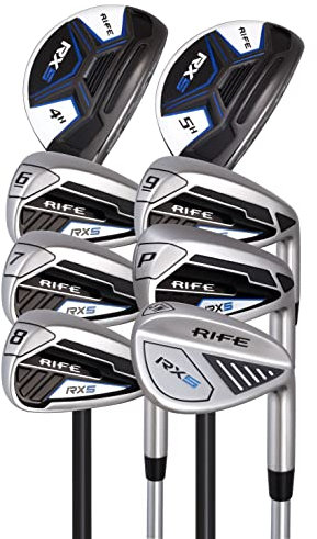 Rife Golf Herren Regular Flex Edelstahl-Schäfte RX5#6-SW Eisen Set + RX5#4 Hybrid & #5 Graphitschaft Hybrid Woods Golfschläger