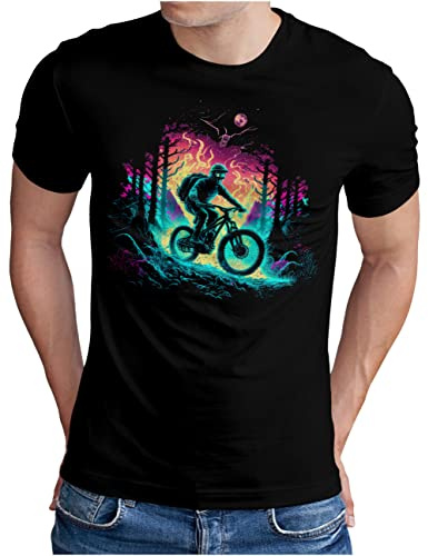 OM3® Mountain Bike T-shirt med cykel | män | Bicycle Biking Mystic Night MTB | S – 5XL, svart, M