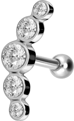 PIERCINGLINE Chirurgenstahl Ohrpiercing - langlebig & hautfreundlich - stylischer Ohrschmuck - Helix Stecker - 5 Kristalle