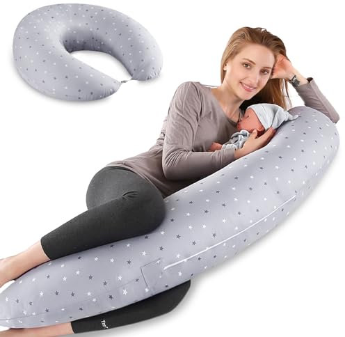 Lannvan Stillkissen XXL - 170 cm Seitenschläferkissen Schwangerschaftskissen mit Bezug aus 100% Baumwolle - Kissen Schwangerschaft Lagerungskissen Erwachsene - Babynestchen Neugeborene - Grau