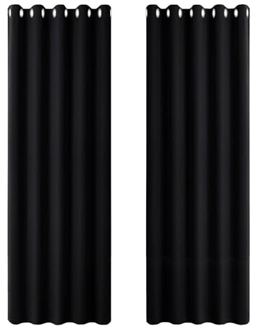 PONY DANCE Blackout Eyelet Curtains, Black, 2 Panels, 66 x 84 Inch | Thermal Insulated 84 Inch Drop Wide Curtains for Living Room, Room Darkening Drapes for Bedroom or Patio Doors