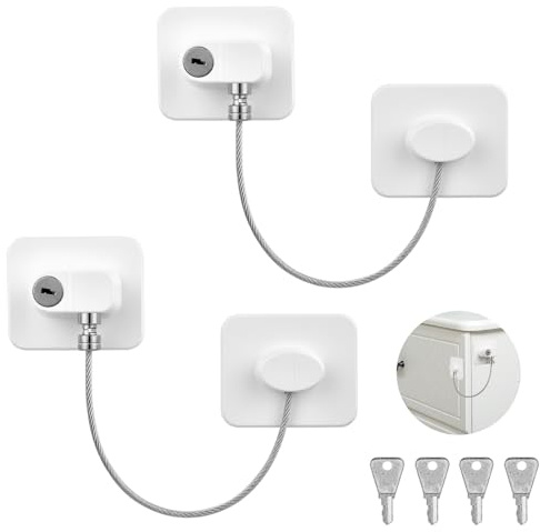 AiQInu 2PCS Lucchetto Frigorifero, Chiudi Cassetti Con 4 Chiavi, Blocca Cassetti Per Frigorifero, Lavatrice, Mobile, Finestra