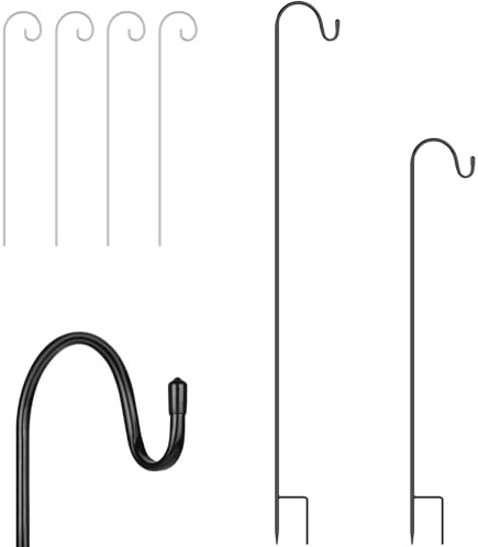 OFFCUP Shepherds Crook Hooks, 2pcs 75cm/100cm Bird Feeder Pole, Adjustable Height Shepherds Hooks with 4pcs Place Card Holders, Bird Feeders Hanging Station for Garden Lights, Bird Feeder ect